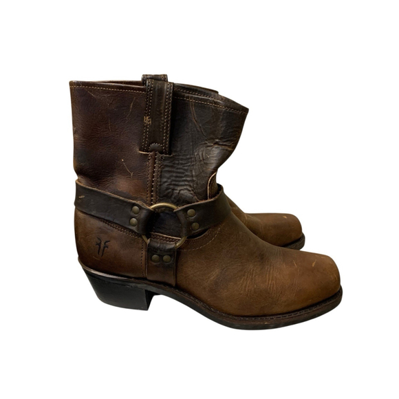 Frye Harness Brown Leather Belted Boots Women’s Size 10M Engineer Campus - Picture 3 of 15